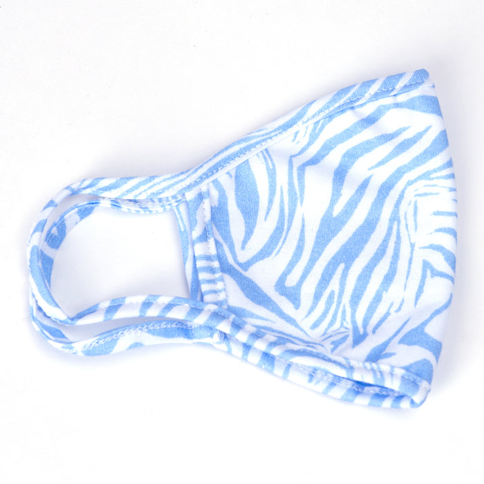 Cotton Stretch Mask in Blue/White Zebra Waves