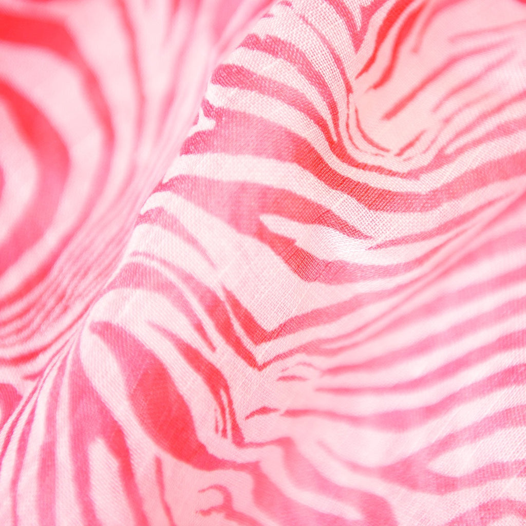 Printed Modal Linen Silk Scarf in Coral/White Zebra