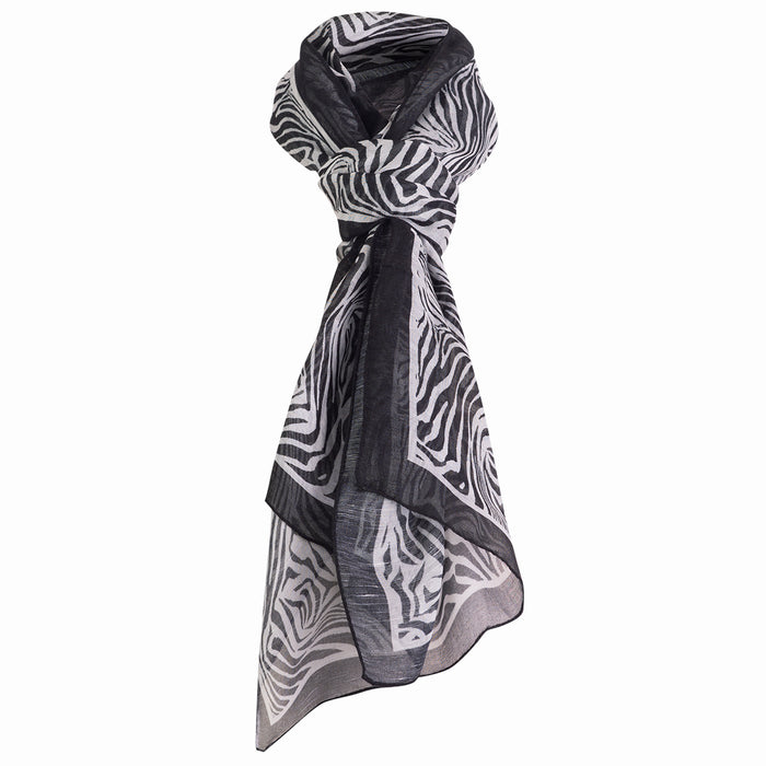 Printed Modal Linen Silk Scarf in Black/White Zebra