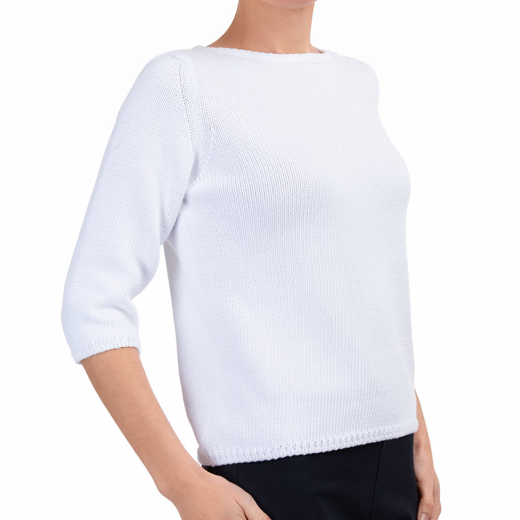 3/4 Sleeve Pullover in White