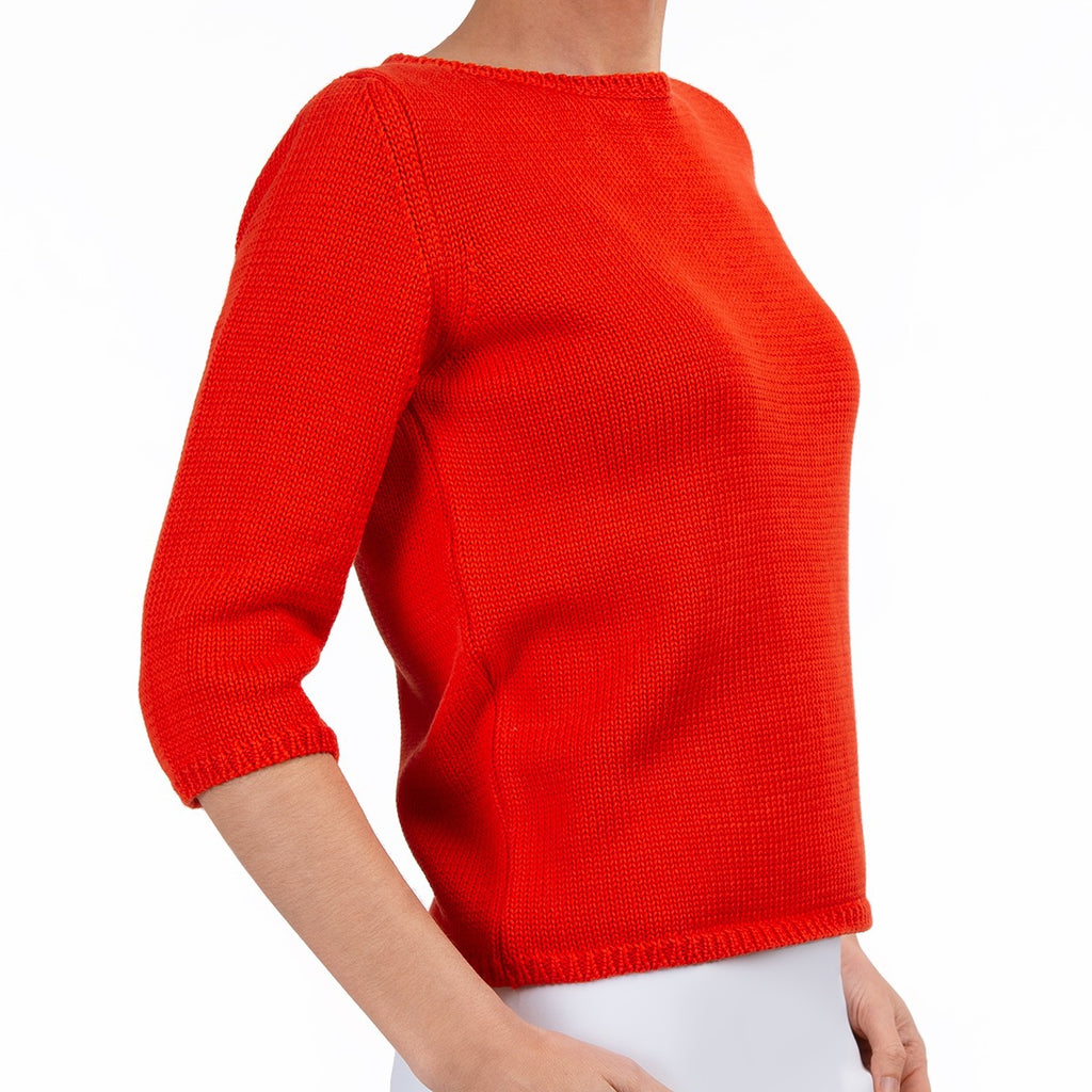 3/4 Sleeve Pullover in Red Orange