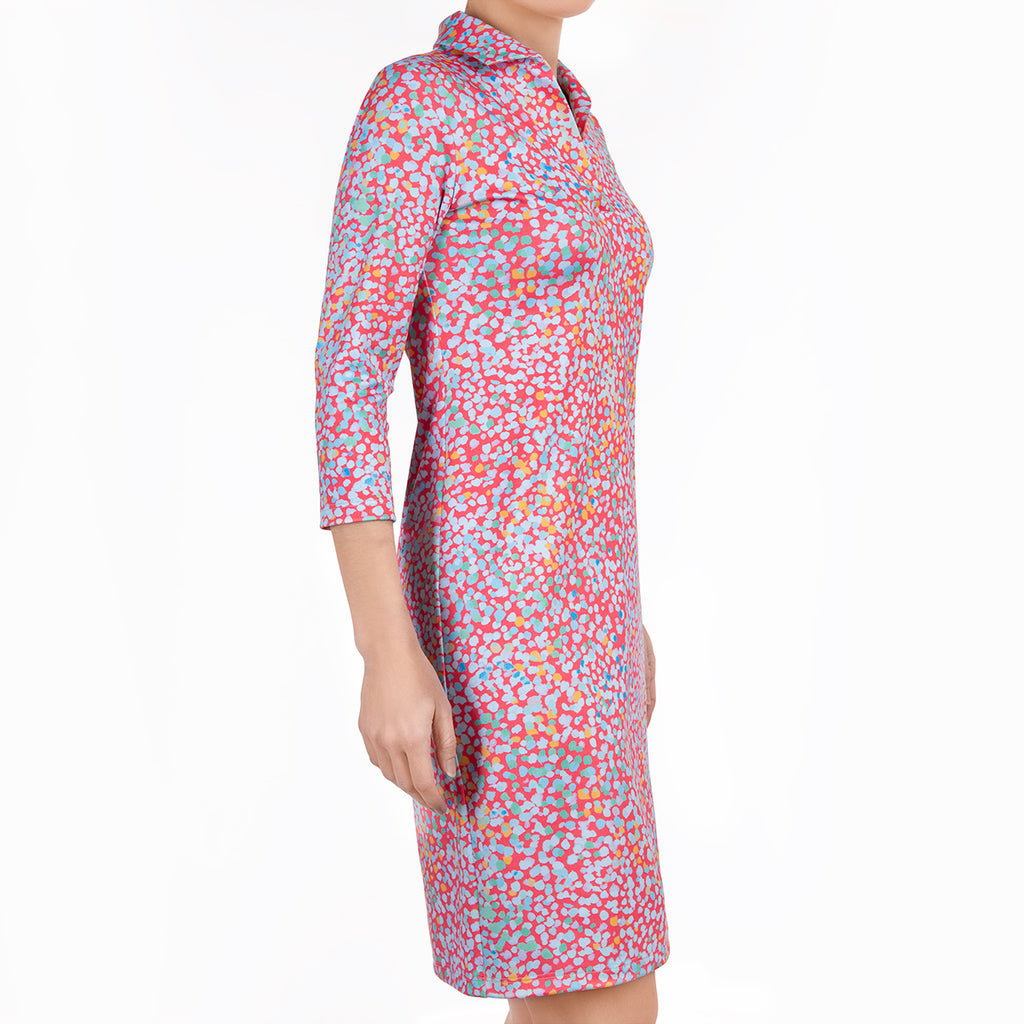 Knit Polo Collar Dress in Mosaic Rosa