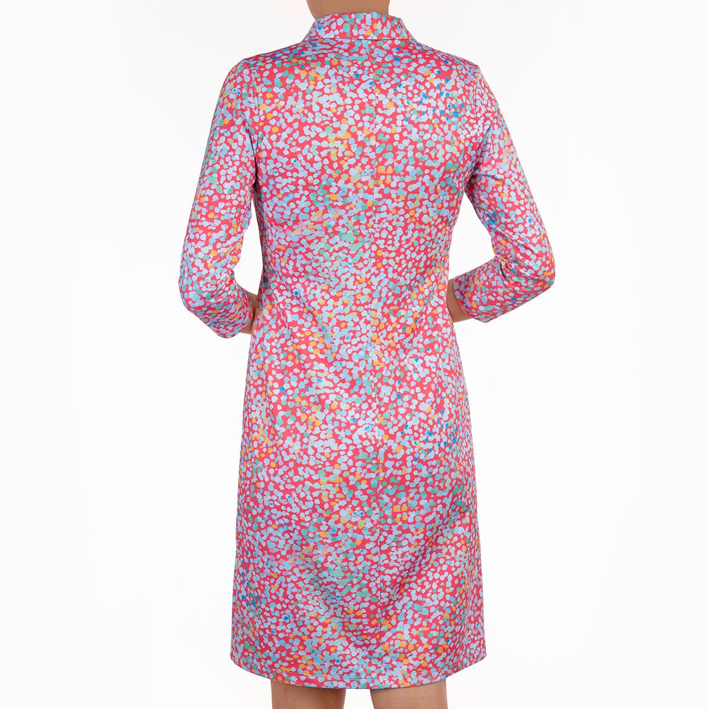Knit Polo Collar Dress in Mosaic Rosa