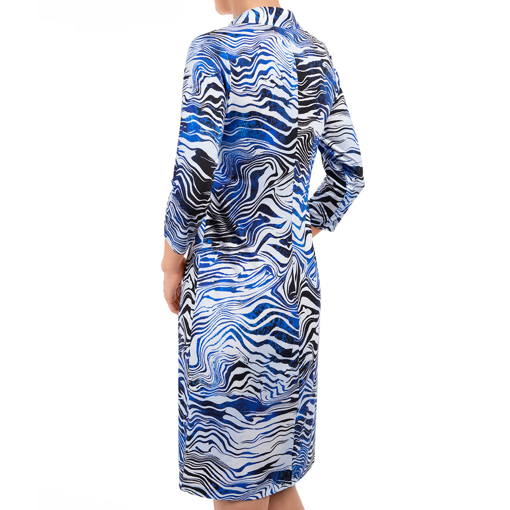 Knit Polo Collar Dress in Cobalt Zebra