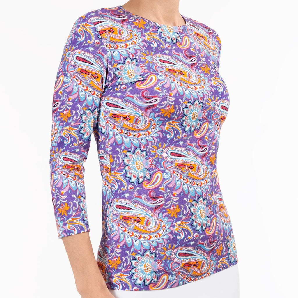 Shaped Knit Tee in Purple Paisley
