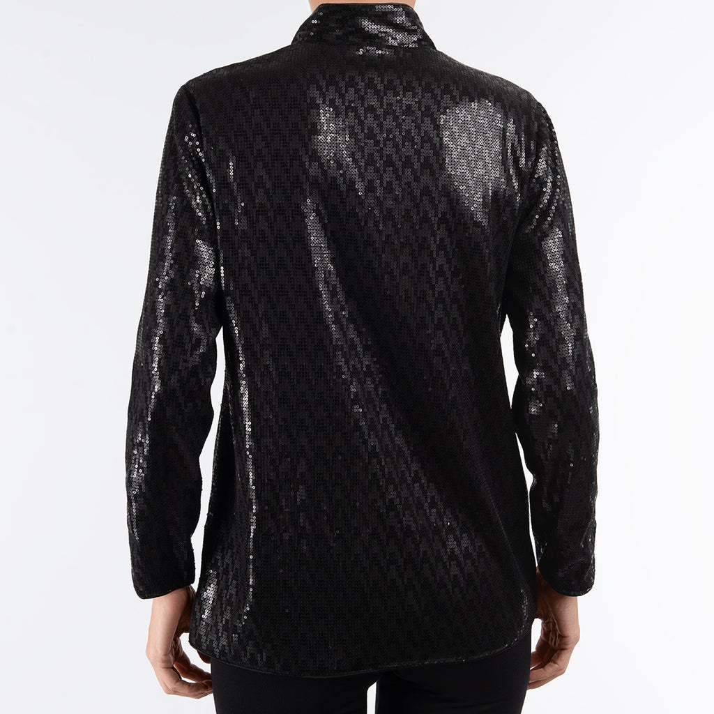 Sequin Notch Collar Lined Blouse in Black