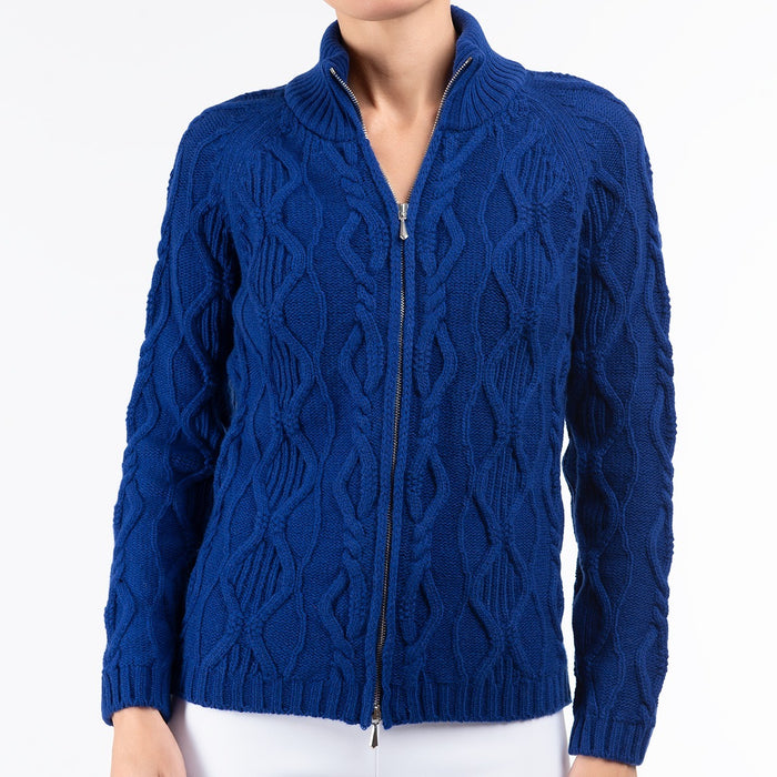 Cable Zip Cardigan in Sapphire
