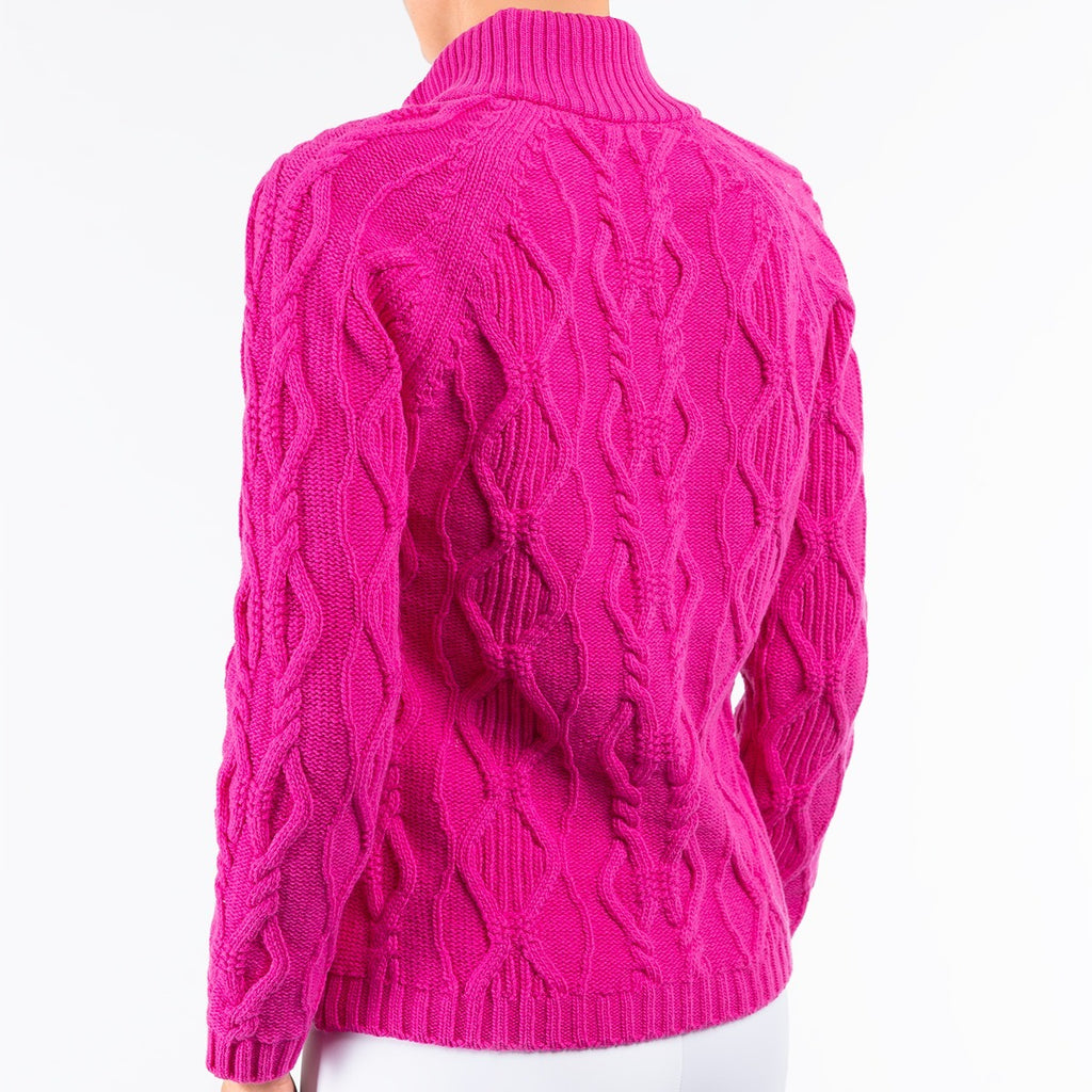 Cable Zip Cardigan in Fuxia