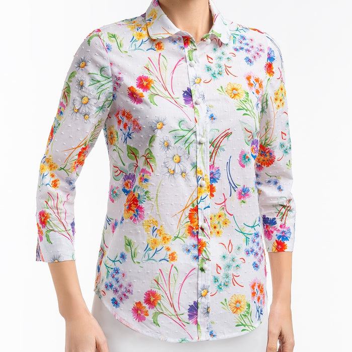 Swiss Dot Blouse in Painted Posy