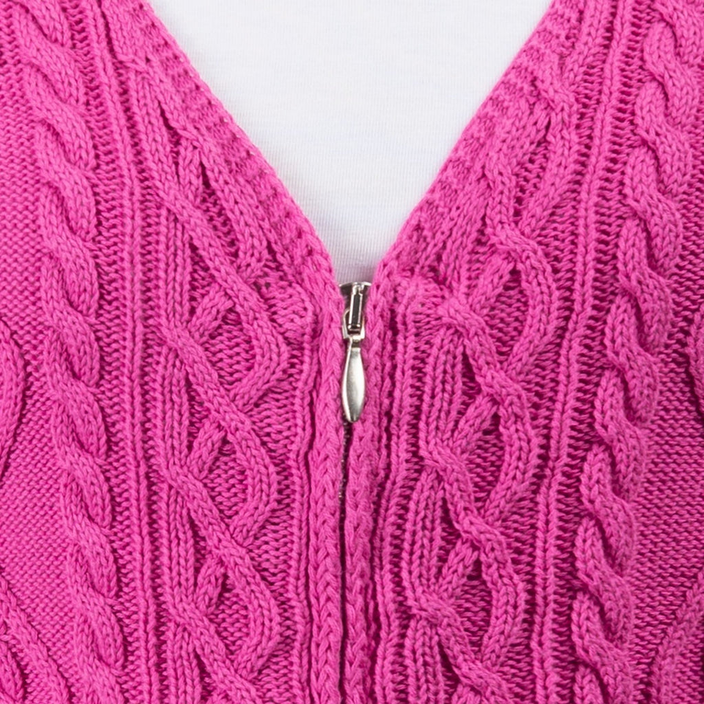 Cotton Cable Zip Cardigan in Fuxia