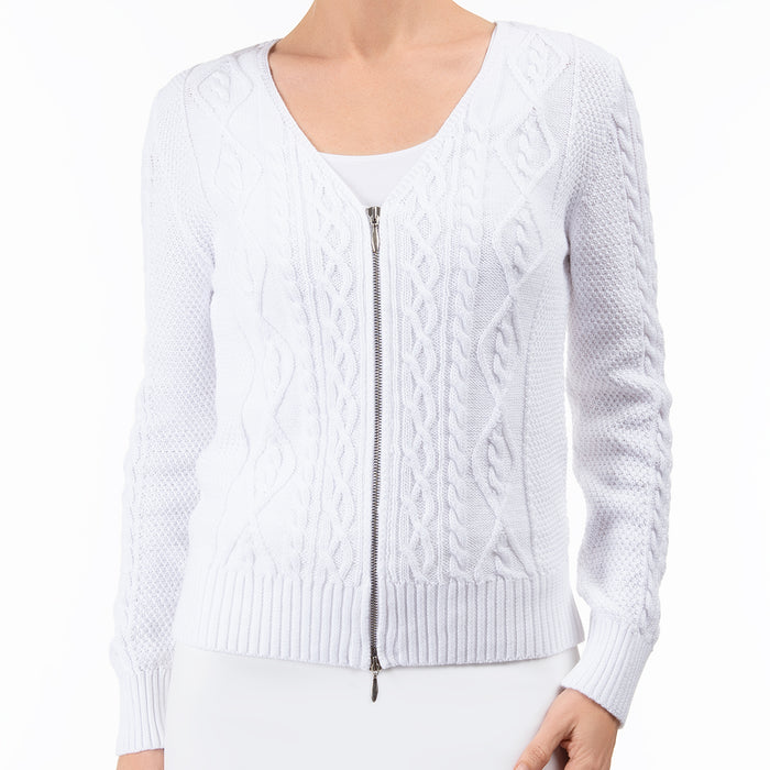Cotton Cable Zip Cardigan in White