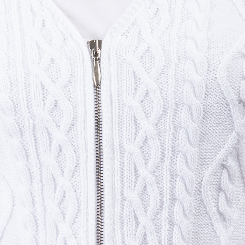 Cotton Cable Zip Cardigan in White