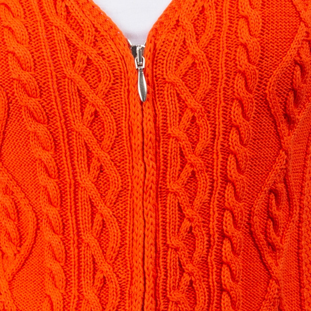 Cotton Cable Zip Cardigan in Mandarino