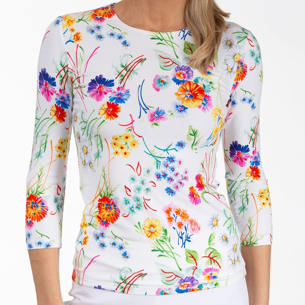 Shaped Knit Tee in Painted Posy