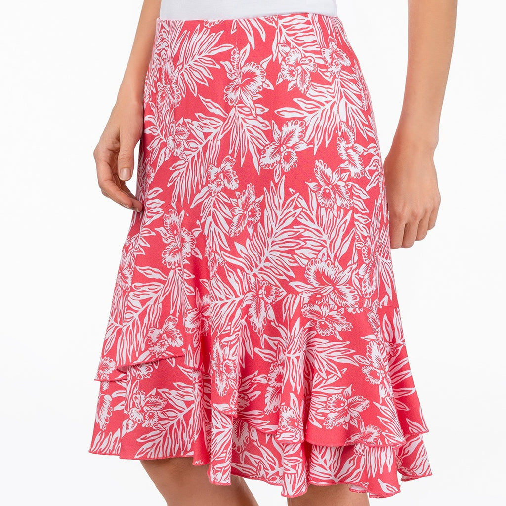 Layered Ruffle Skirt in Coral Hawaiian