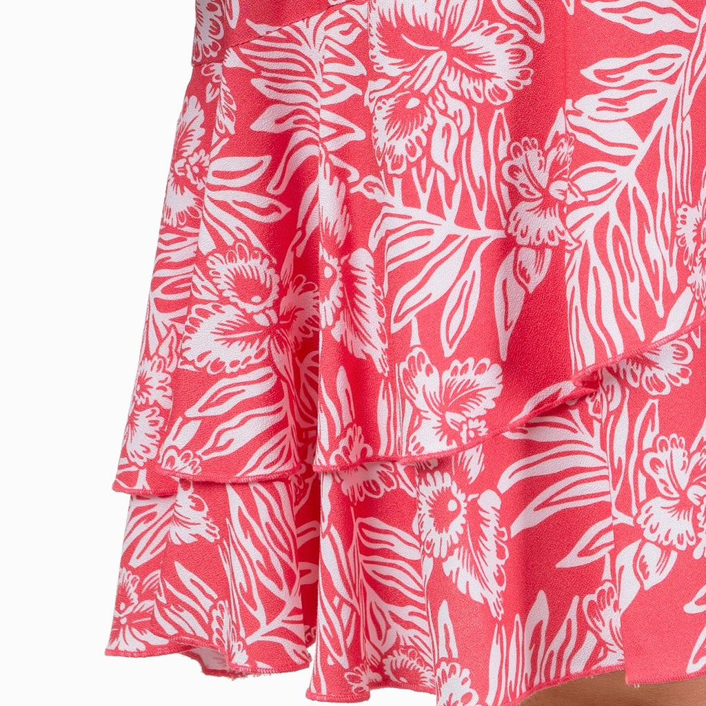 Layered Ruffle Skirt in Coral Hawaiian