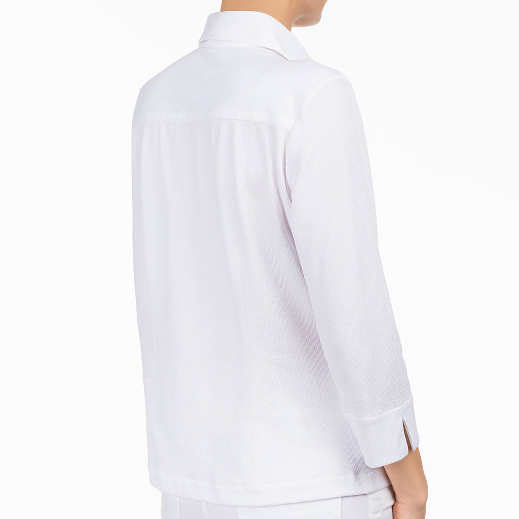 Knit Hidden Placket Shirt in White Pique