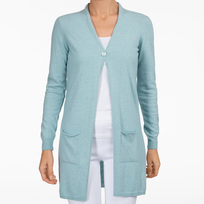 Long One Button Cardigan in Lt Turq