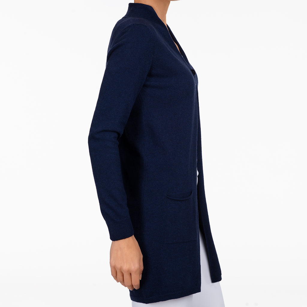 Long One Button Cardigan in Navy