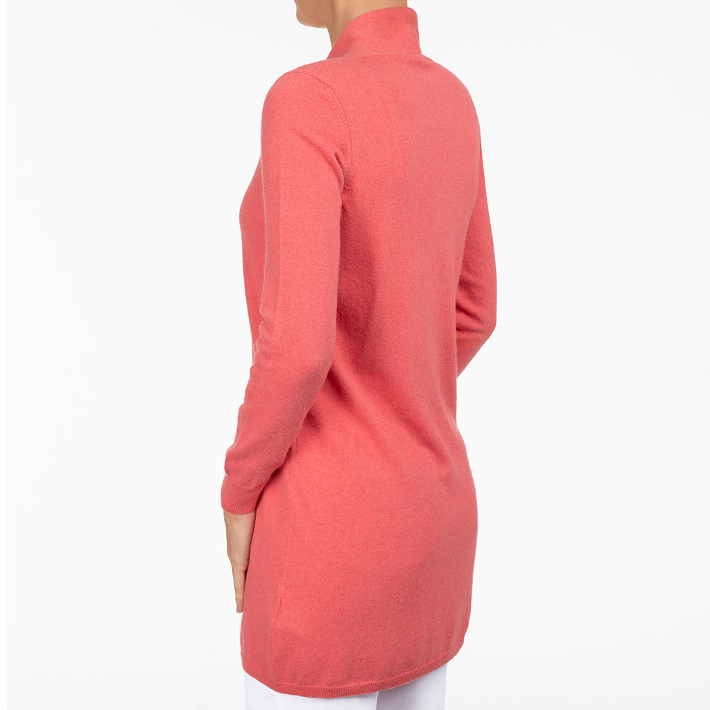 Long One Button Cardigan in Coral