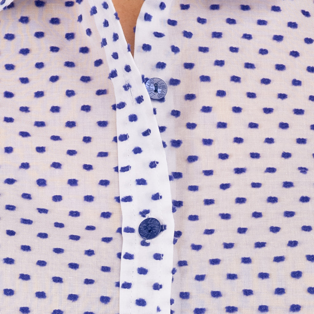 Swiss Dot Shirt in White w/ Blue Dots