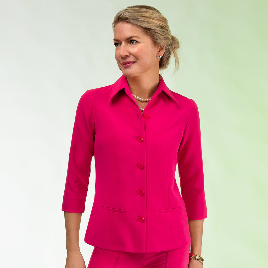 Fitted Blouse with Pockets in Fuxia