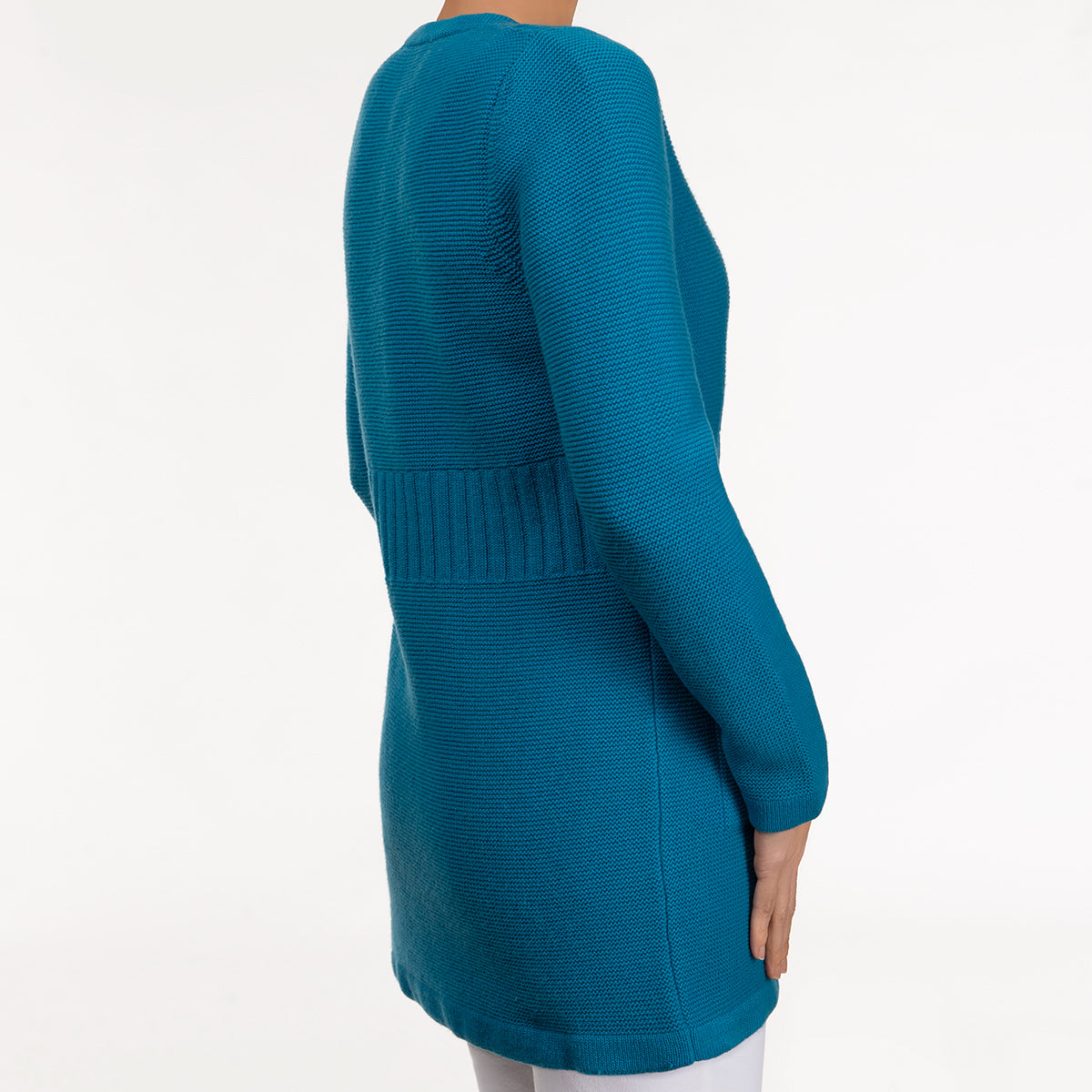 Rib Waist Long Cardigan in Turquoise – Leggiadro