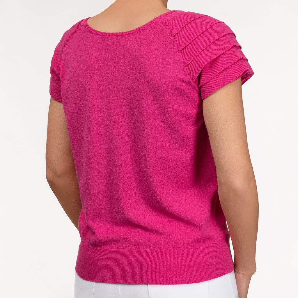 Ruffle Short Sleeve Pullover in Fuxia