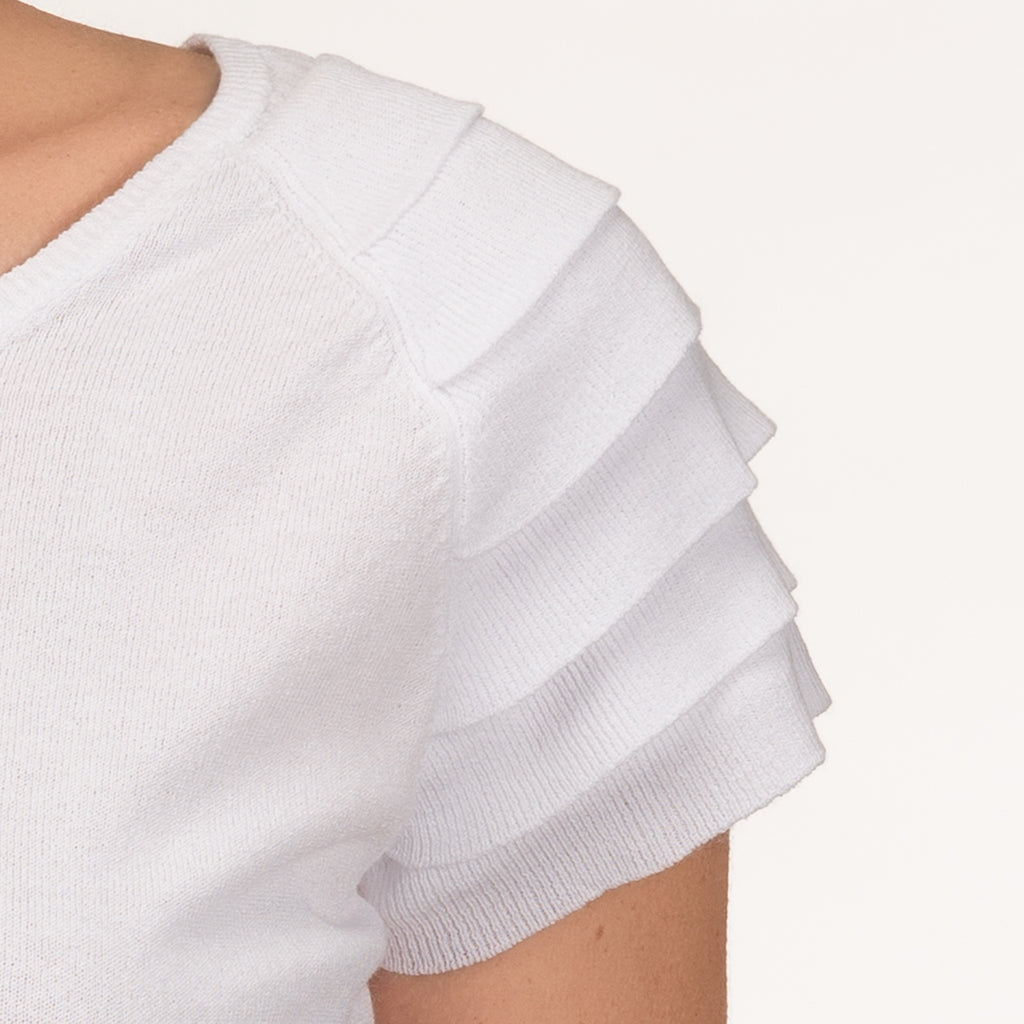 Ruffle Short Sleeve Pullover in White