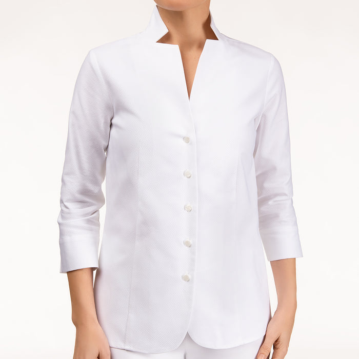 Inverted Notch Collar Pique Shirt in White