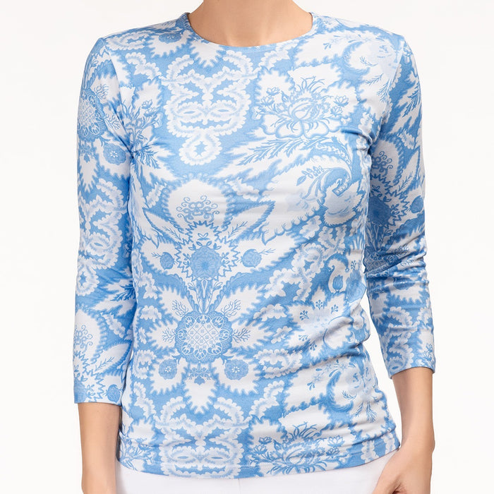 3/4 Sleeve Knit Tee in Spring Toile Giorgio Blue