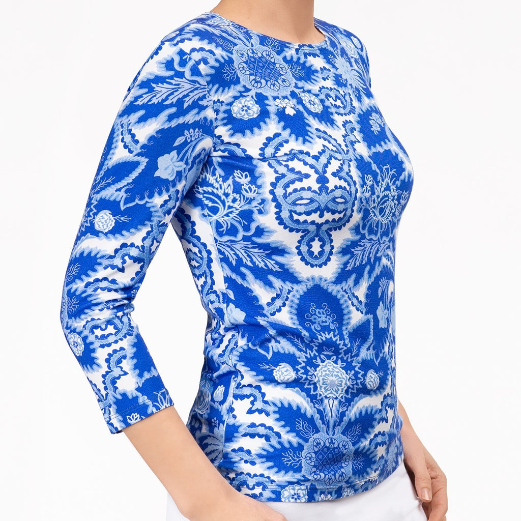 Shaped Knit Tee in Spring Toile Sapphire