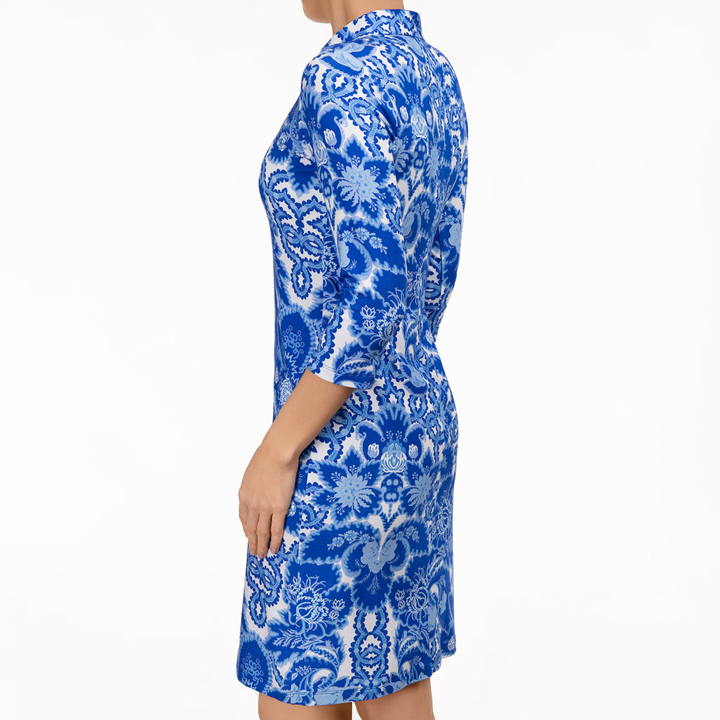 Polo Collar Dress in Spring Toile Sapphire