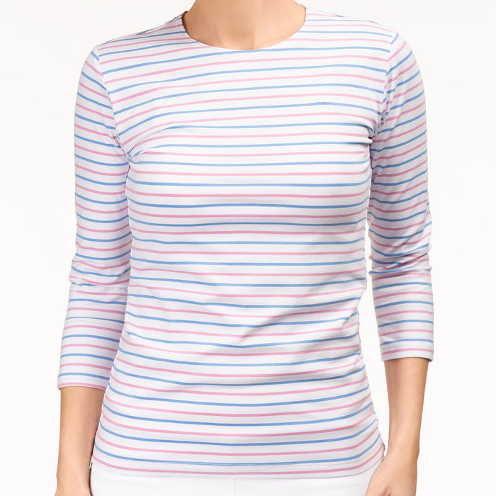 Shaped Knit Tee in Blue & Pink Stripes