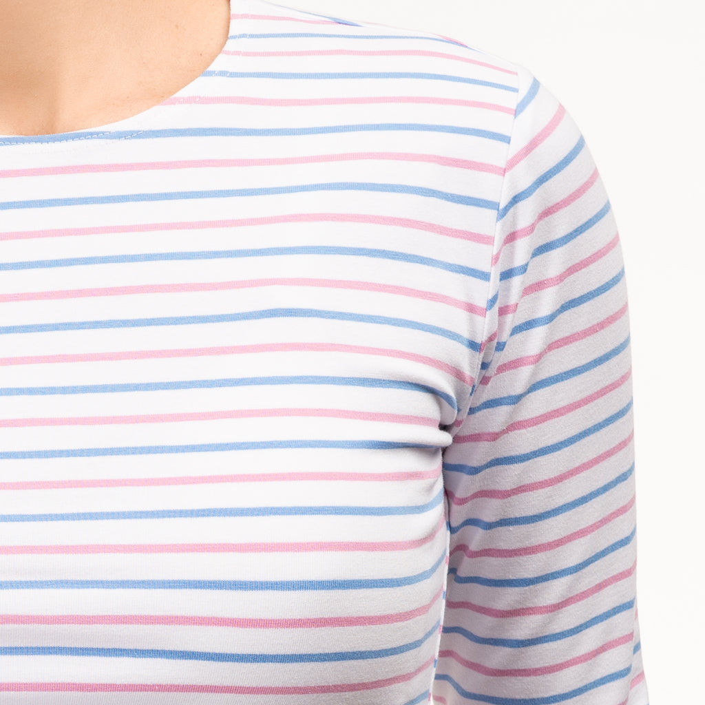 Shaped Knit Tee in Blue & Pink Stripes