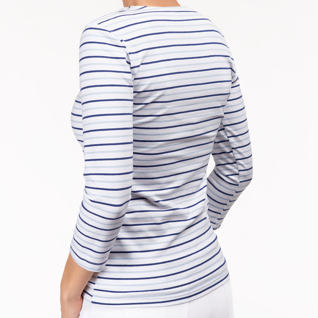 Shaped Knit Tee in Blue Stripes