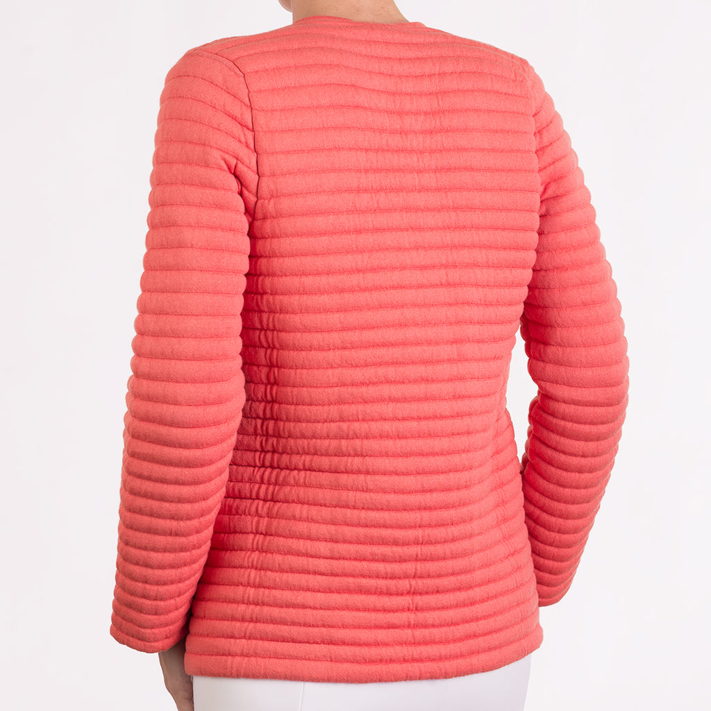 Knitted Zip Bomber Jacket in Coral