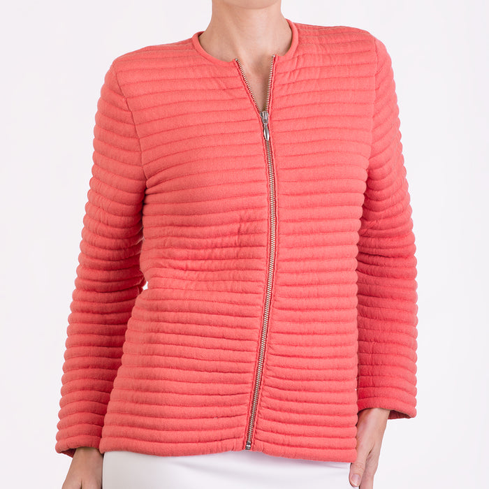 Knitted Zip Bomber Jacket in Coral