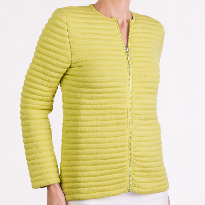 Knitted Zip Bomber Jacket in Chartreuse Yellow