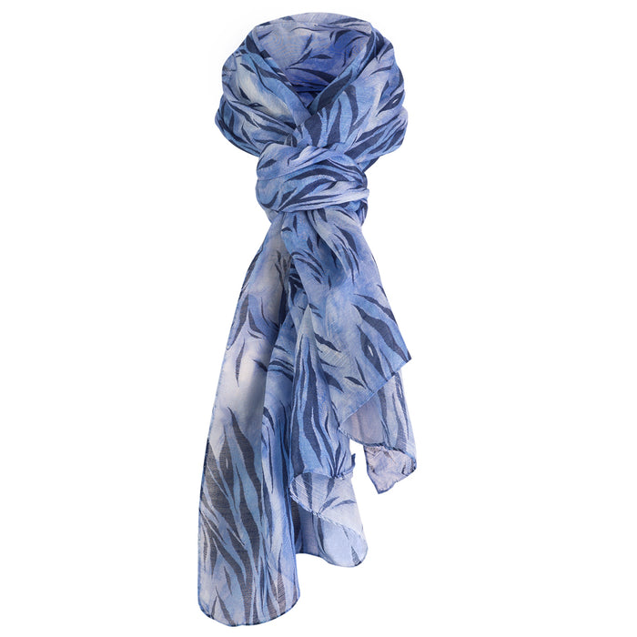 Printed Modal Linen Silk Scarf in Blue Wispy Tiger