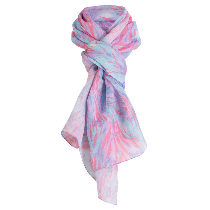Printed Modal Linen Silk Scarf in Coral Wispy Tiger